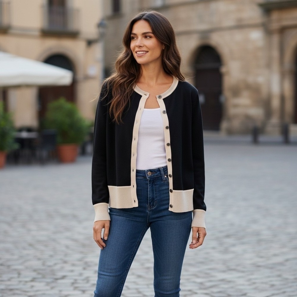 Banana Republic Issa London Silk Cotton Blend Cardigan Old money preppy black M